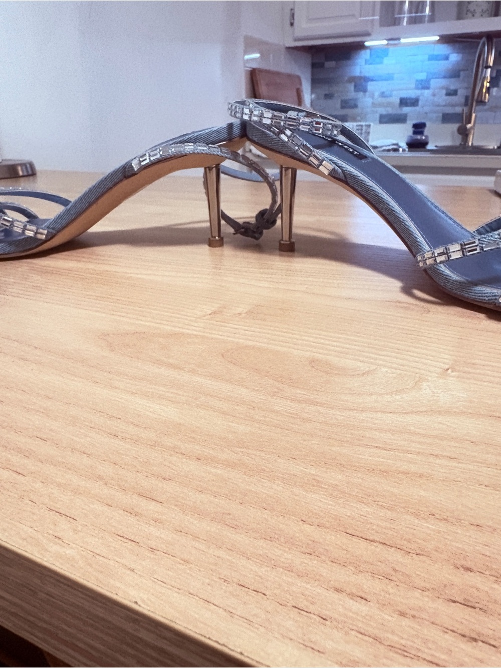 Nine West Powder Denim Blue Crystal Strap Sandals - Picture 3 of 11
